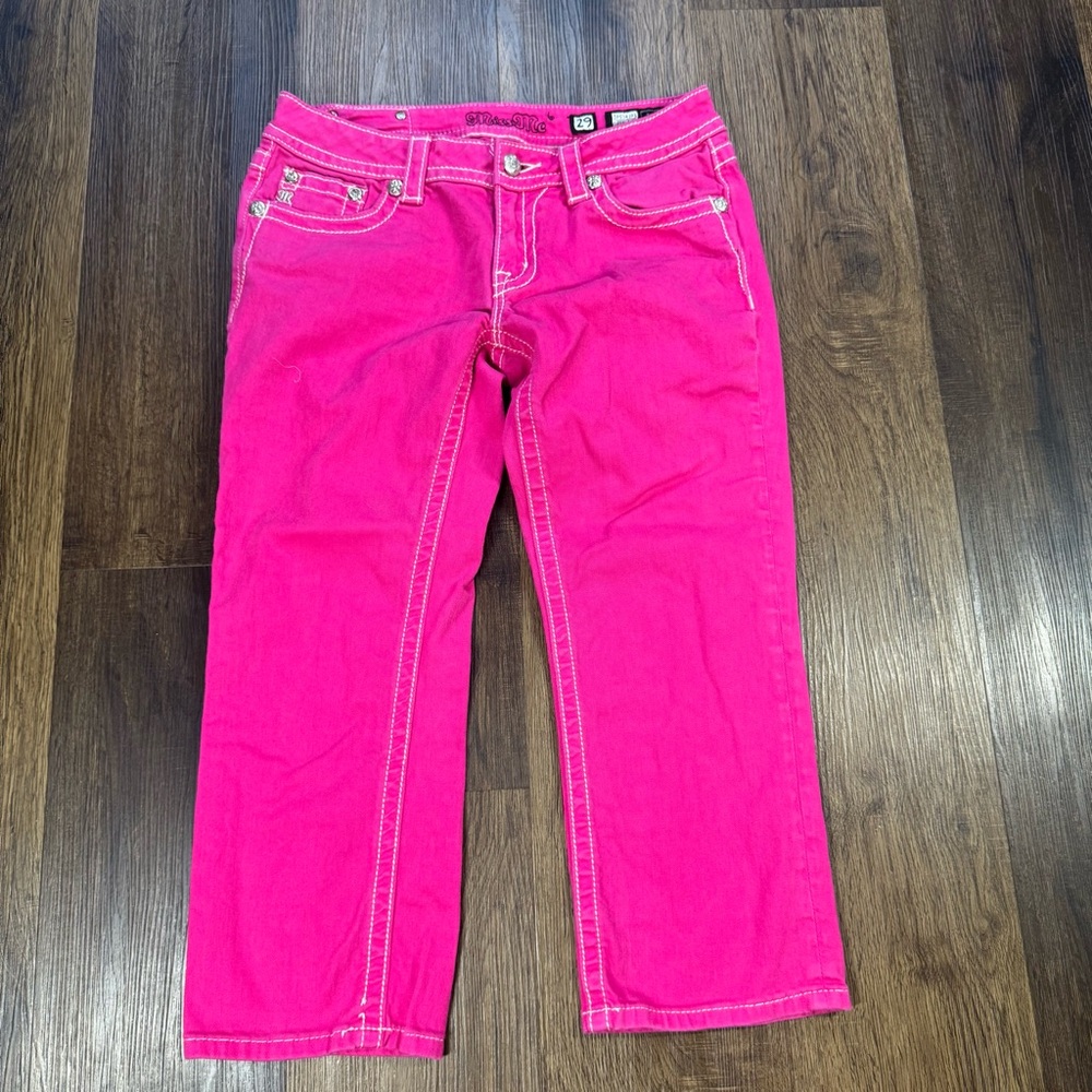 Miss Me Cuffed Capri Jeans JP5742P3 Bright Pink Angel Wing Cross Pocket Size 29